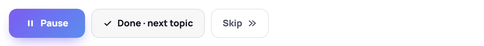 The presenter controls: Pause, Done · next topic and Skip