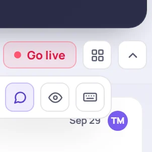 The session tools, opened: the eye button hides your private notes