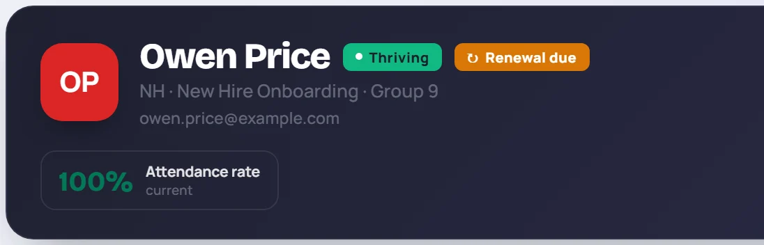 Owen Price's profile header with a Renewal due label
