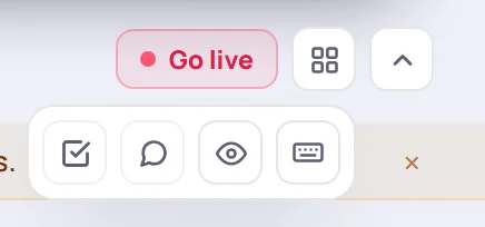 The session tools, open below the four-squares button: Wrap up, Survey links, Hide private notes and Keyboard shortcuts