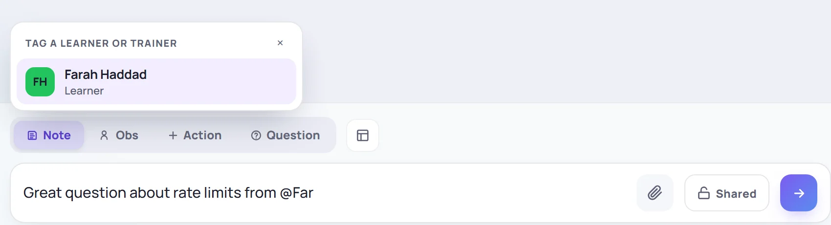 Typing @Far brings up Farah Haddad